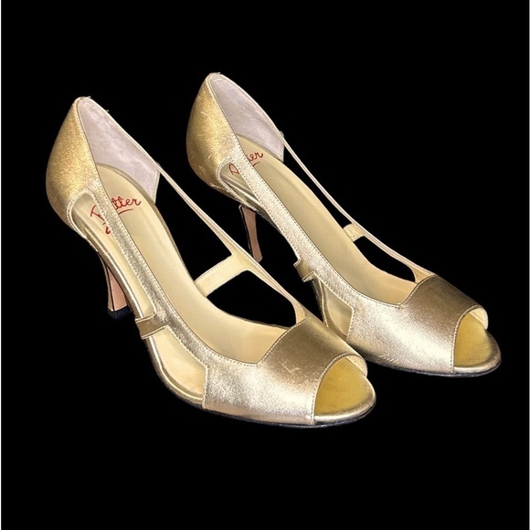 Butter Women’s Heels Italian Leather Gold Peep Toe/Cutout Pump Size-7.5 EUC - Picture 2 of 5